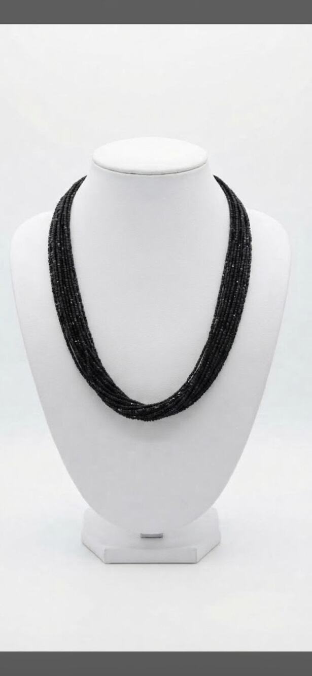 Stunning Vintage Multi-Strand Jet Black Bugle Bead Necklace